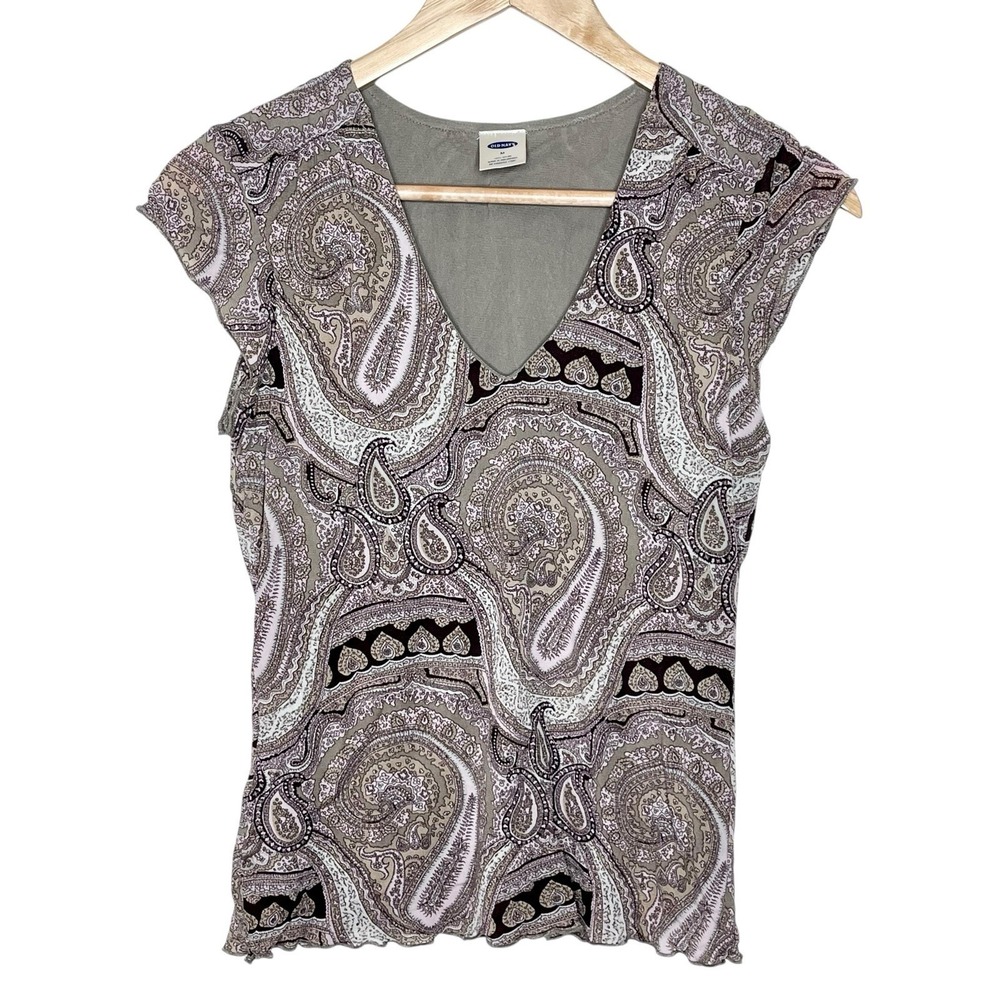 Old Navy Vintage Y2K Mesh Lettuce Hem Top Womens M Fairy Grunge Short Sleeve